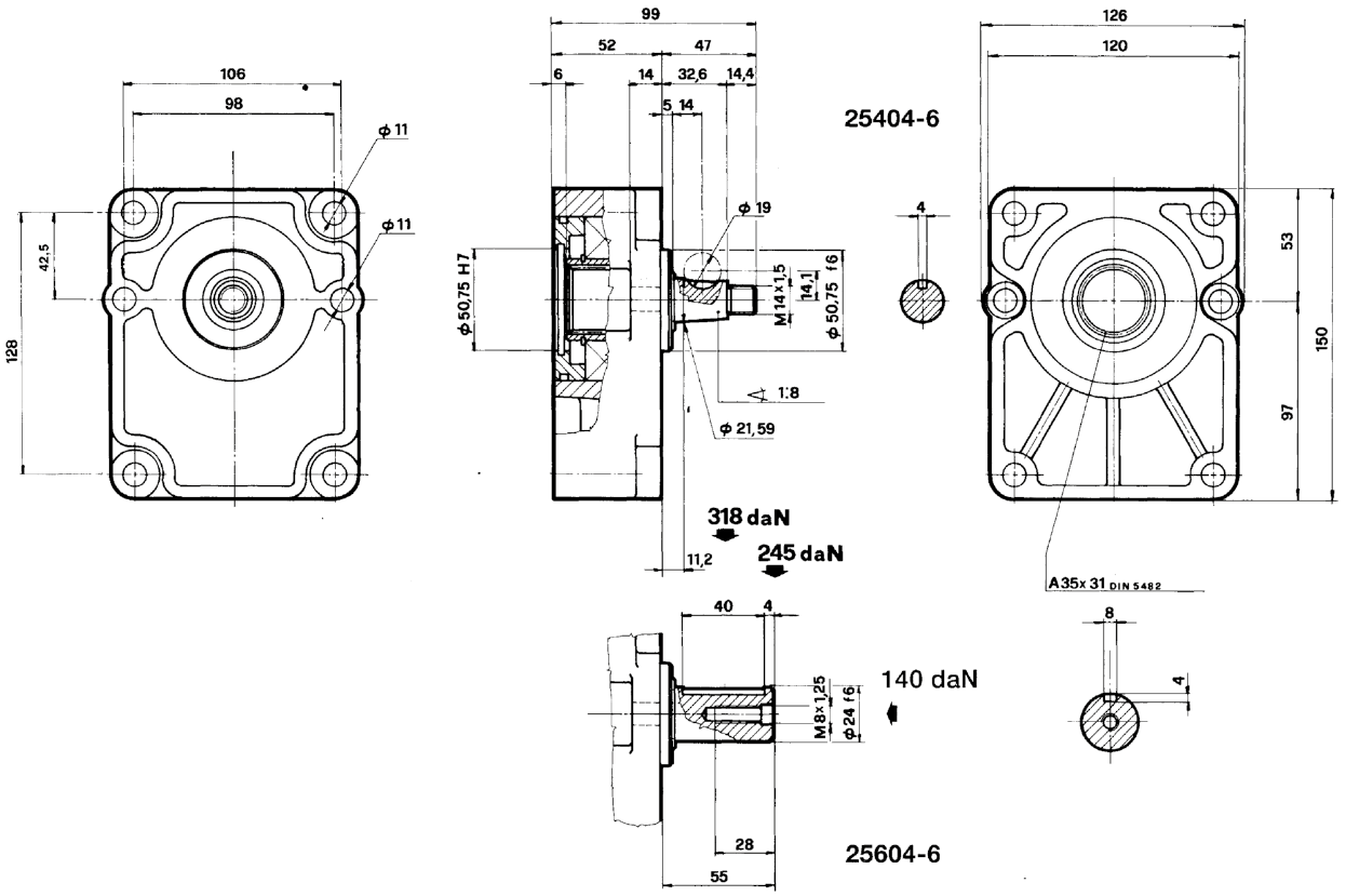 DImension Pump Bearing Support for hydraulic pump Group 3